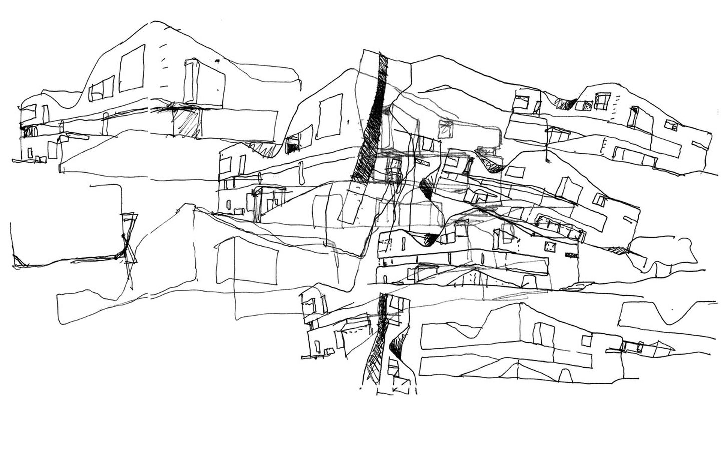 North Bondi Surf Lifesaving Club  Collage of sketches of surf life saving club at North Bondi Sydney designed by Durbach Block Jaggers Architects