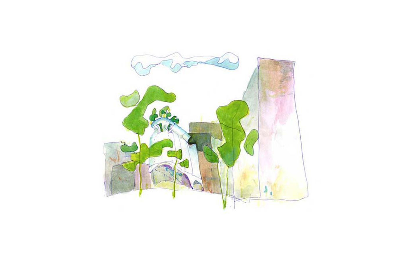 Roslyn Street  Watercolour concept sketch of office building in Potts Point Sydney designed by Durbach Block Jaggers Architects