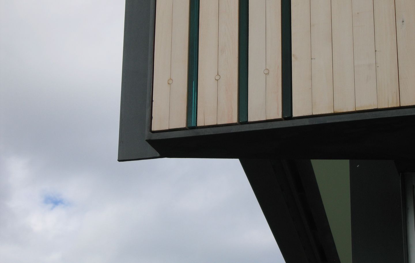 House Spry  Close up view of wall with Timber clad wall with strips of  glass framed in charcoal painted steel at family house at Point Piper Sydney designed by Durbach Block Jaggers Architects