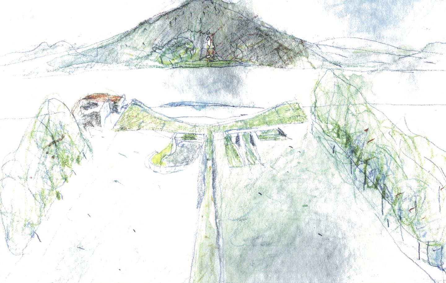 Commonwealth Place  Concept hand drawn sketch of Commonwealth Place Canberra designed by Durbach Block Jaggers Architects Sydney